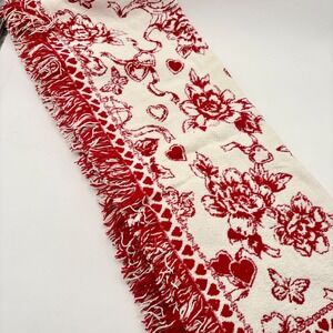 Rachel Zoe Cherub Heart Rose Woven Throw Blanket Red White Fringed Valentines